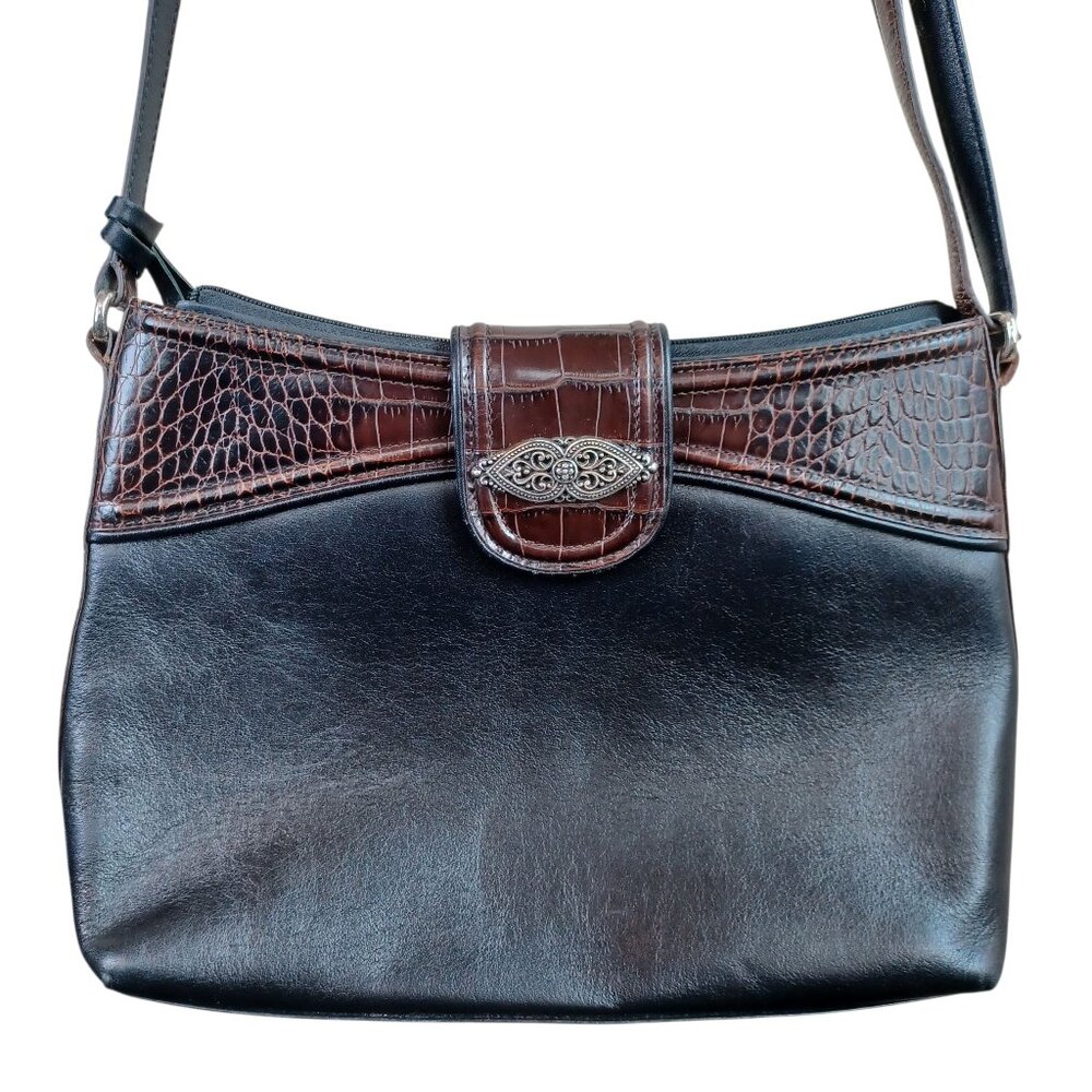 Brighton Bag Black‎ Brown Croc Embossed Leather Adjustable Shoulder Strap Purse